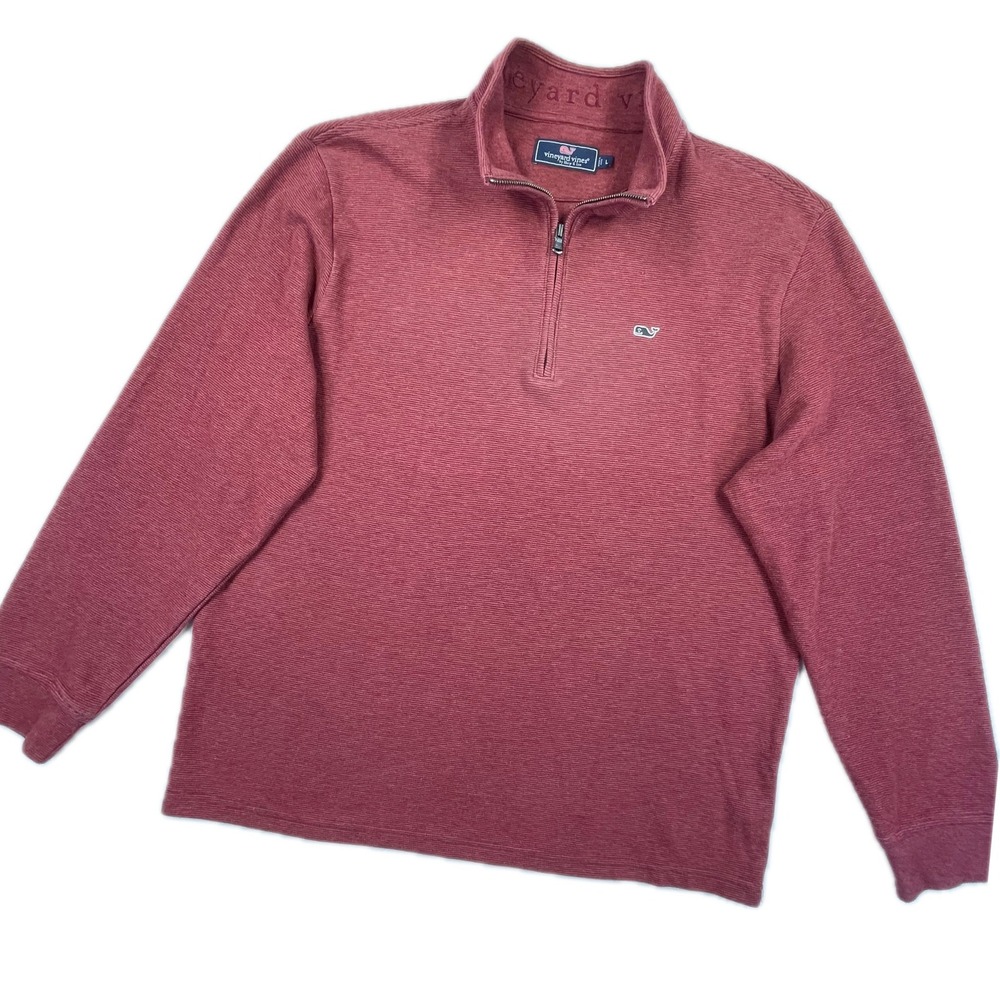 Vineyard Vines Saltwater 1/4 Zip Pullover L Red Heathered Performance Preppy